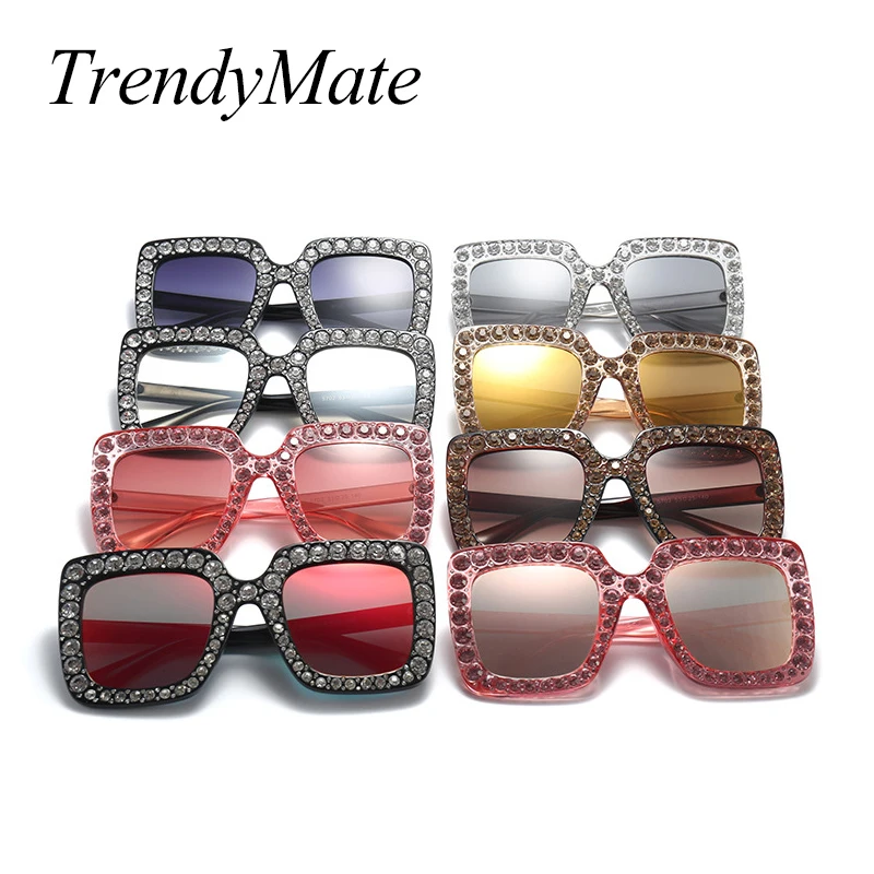 2017 Модные солнцезащитные очки для женщин с блестящими стразами большие
