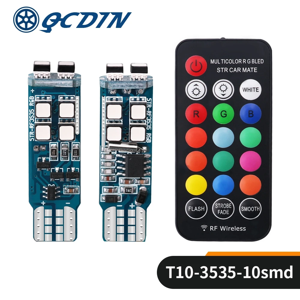 QCDIN 1 компл. T10 W5W светодиодный Canbus автомобисветильник RGB сигнальная лампа RF