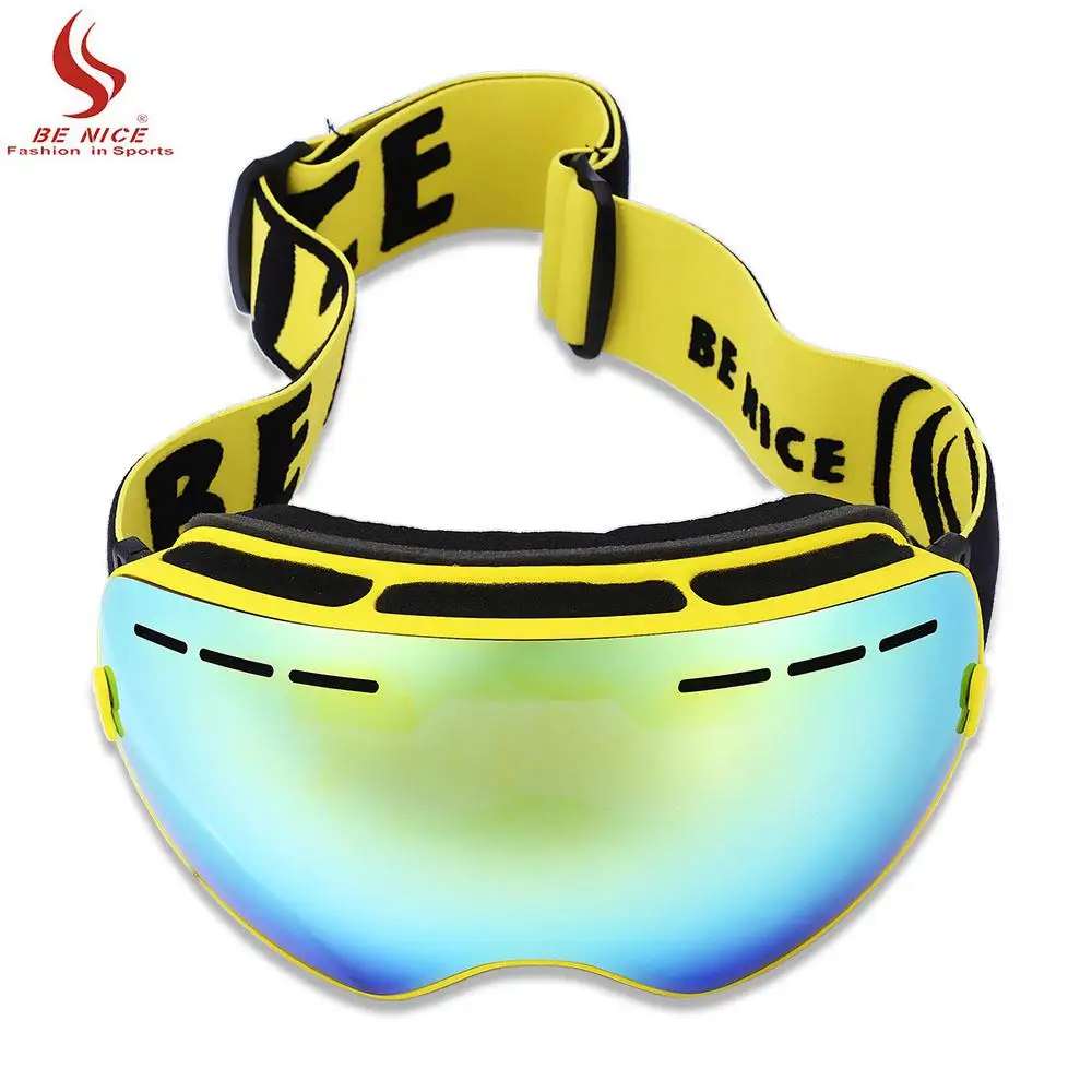 Yellow BE NICE бренд лыжные очки двухместный UV400 анти-туман большой лыжная маска очки лыжи мужчины женщины снег сноуборд очки - Цвет: Yellow