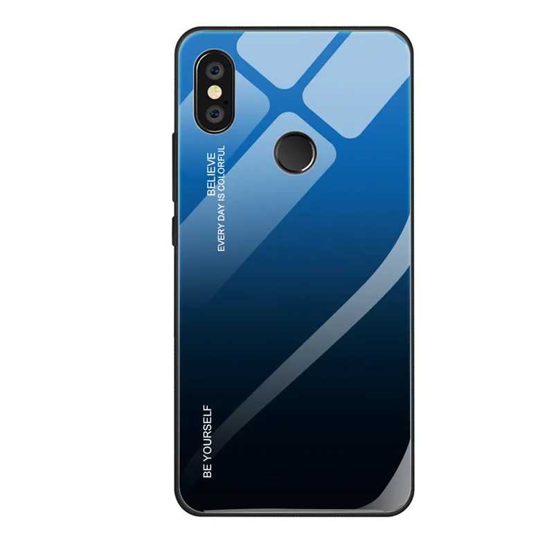 Blue and Black Стеклянный чехол для Xiaomi Redmi Note 7 6 5 Pro Gradient Цвет Закаленное стекло Чехол для Xiaomi Mi 9 se 8 A2 Lite A1 6a Max 3 Mix Xaomi Funda Capa - Цвет: Blue and Black