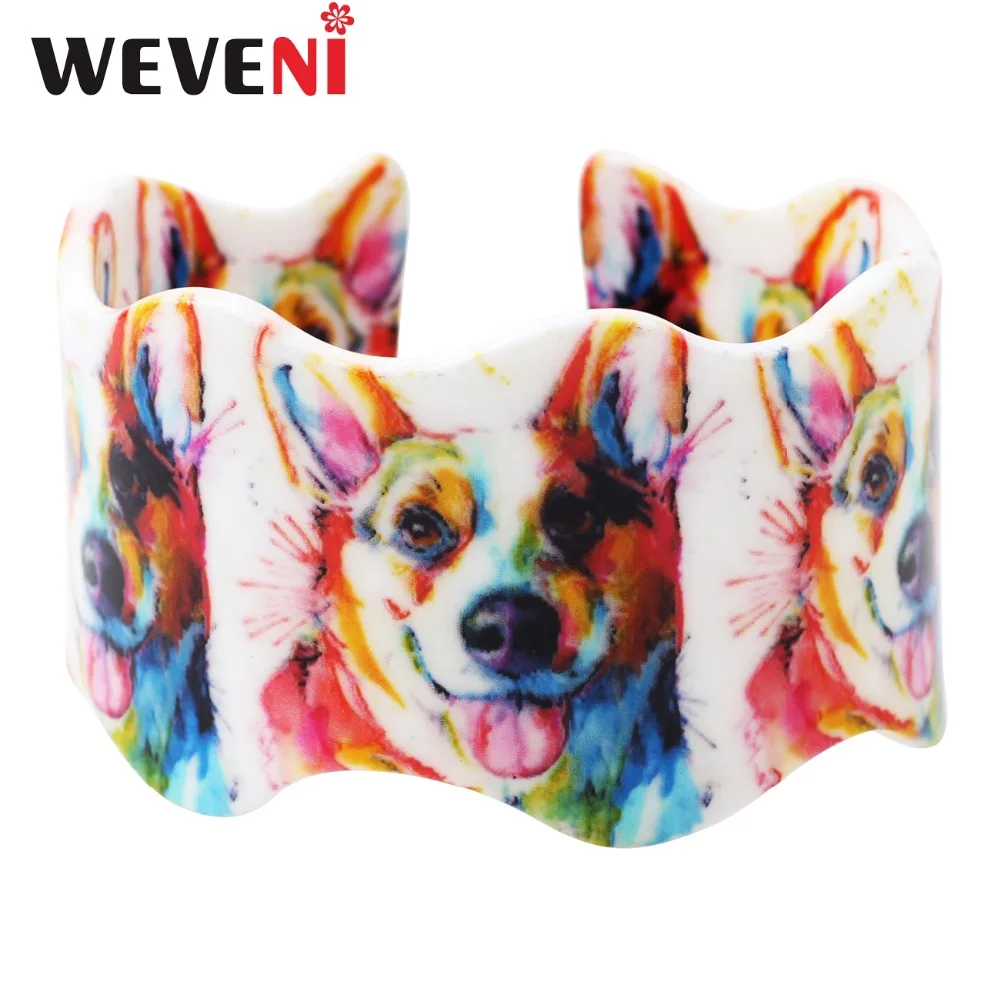 WEVENI Acrylic Printing Wide Love Corgi Dog Bracelets Bangles Drop Shipping New Fashion Animal Jewelry Accessories For Women | Украшения и