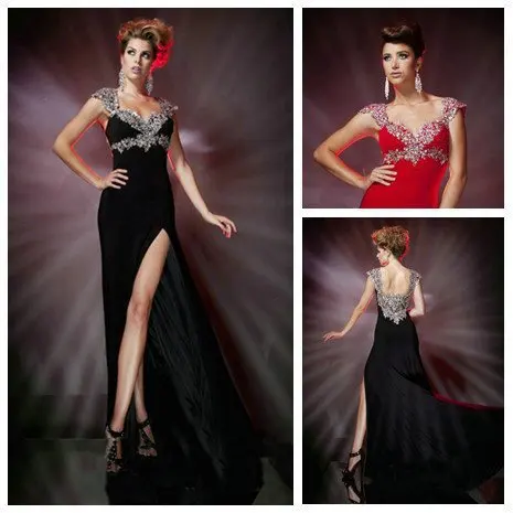 See Through Back Cap Sleeve Sexy Black Red Chiffon Formal Evening Dress 2014 Free shipping|cap tommy|dress shirt sleeve bandsdress weight |