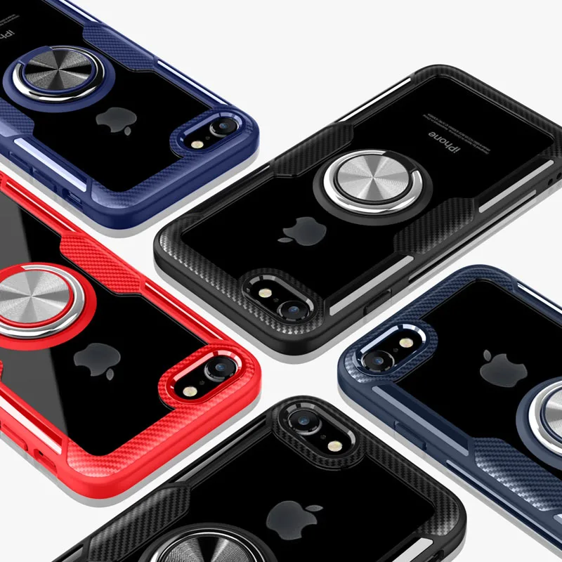 Чехол для iPhone 7 чехол 8 Роскошный прозрачный с кольцом Магнитный i7 i8 чехол|Бамперы|