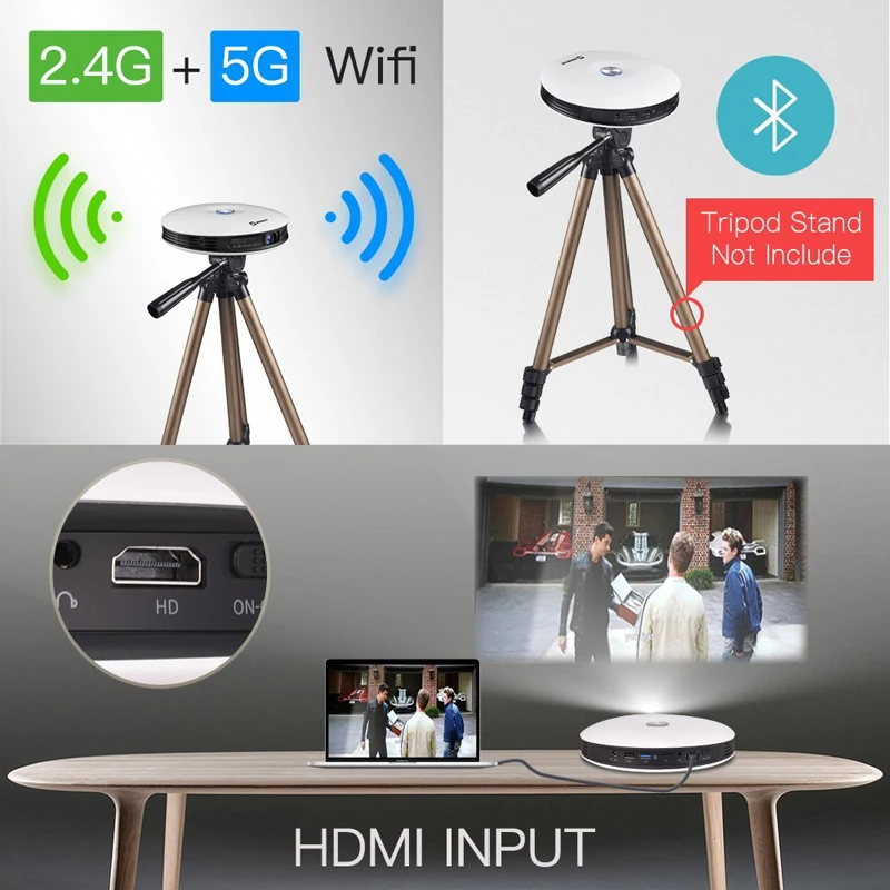 Светодиодный мини проектор AODIN M18 4K 3D DLP карманный Android HDMI вход 2 ГБ DDR3 Full HD 1080P