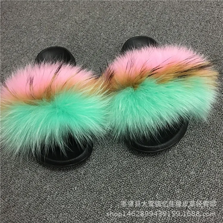 fox hair G Тапочки с натуральным лисьим мехом; женские пушистые ползунки из меха енота и Гайаны; сезон лето; Красивая Женская обувь в Гане; Нигерия - Цвет: fox hair G