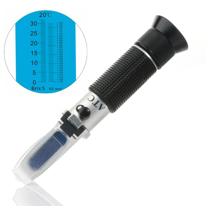 

Brewing Wine ATC Refractometer Beer Wort Brix Sugar Alcohol Content 0~30% 1.000~1.130 SG Specific Gravity Hydrometer Tool