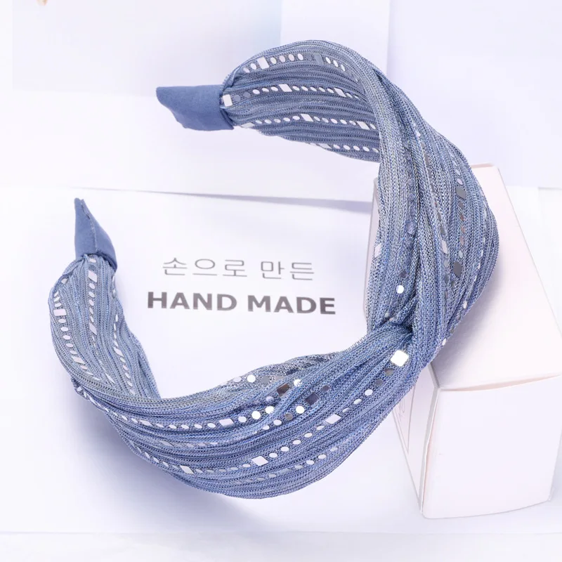 Повязка на голову Женская Блестящая вязаный тюрбан широкая эластичная |