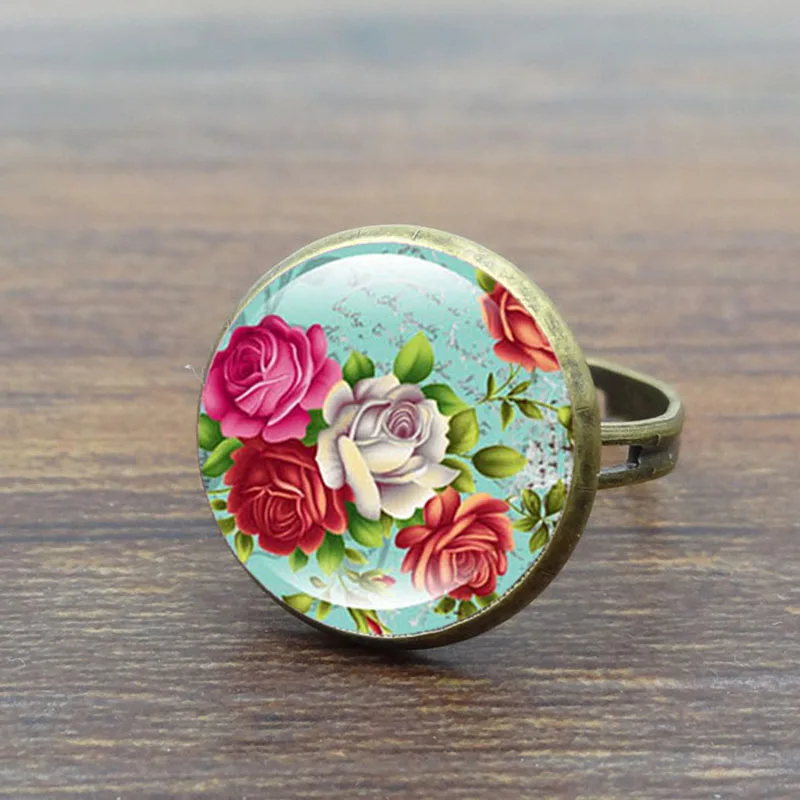 Модные кольца для женщин Роза цветок стекло кабошон Винтажные Ювелирные изделия