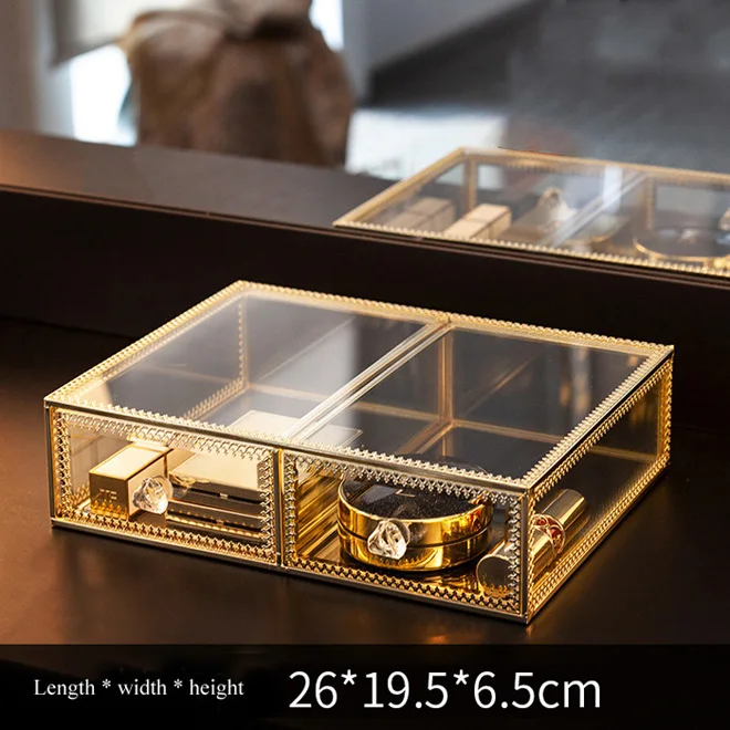 2 Luxury Glass Cosmetic Storage Box Drawers Makeup Organizer Desktop Cotton Swab Lipstick Holder Make Up Organizer Girl Gift - Цвет: 2