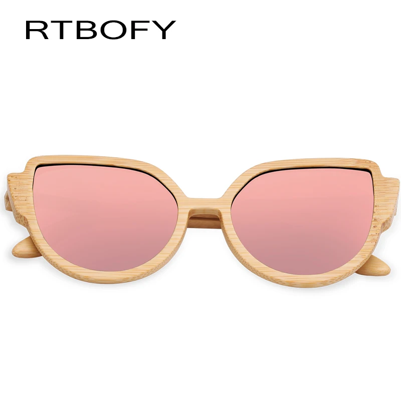 Rtbofy дерево Солнцезащитные очки для женщин Для женщин Bamboo Рамки глаз Очки поляризационные Оптические стёкла Очки с деревянной коробке UV400 защиты оттенков очки