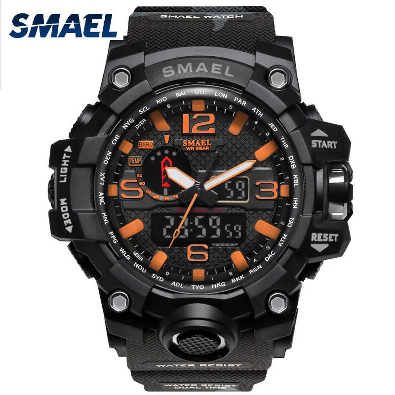 Camo Orange SMAEL часы мужские спортивные часы мужские большие часы военные часы Роскошные армейские часы 1545 masculino светодиодный Будильник цифровые часы водонепроницаемые - Цвет: Camo Orange