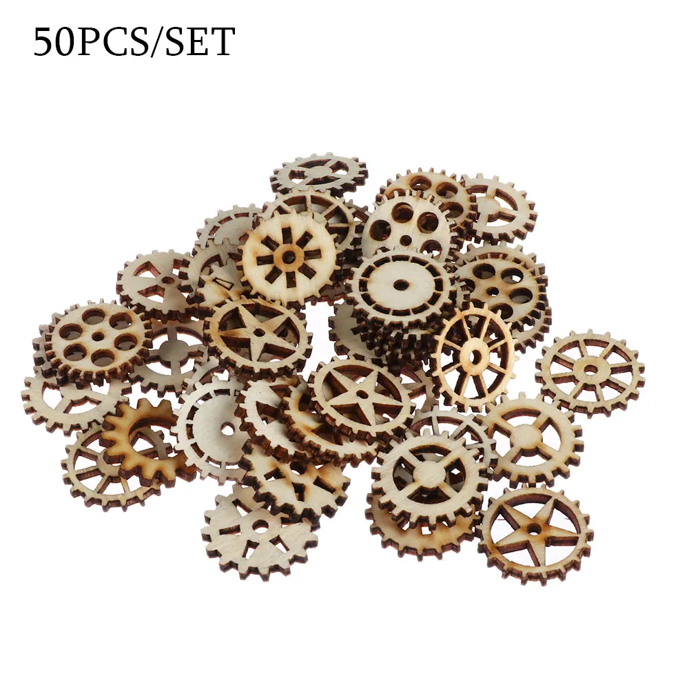 WOOD COLOR 50 шт./компл. Смешанное колесо Шестерни узор; деревянный Скрапбукинг полые ремесленный круглый случайный украшения дома 25 мм, Фурнитура для бижутерии, Изделия из дерева - Цвет: WOOD COLOR