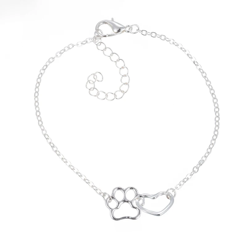 12PC/Lot Paw Heart Pendant Chain Bracelet Gold Dog Cat Footprint Claw Animal Pet Jewelry For lover | Украшения и аксессуары