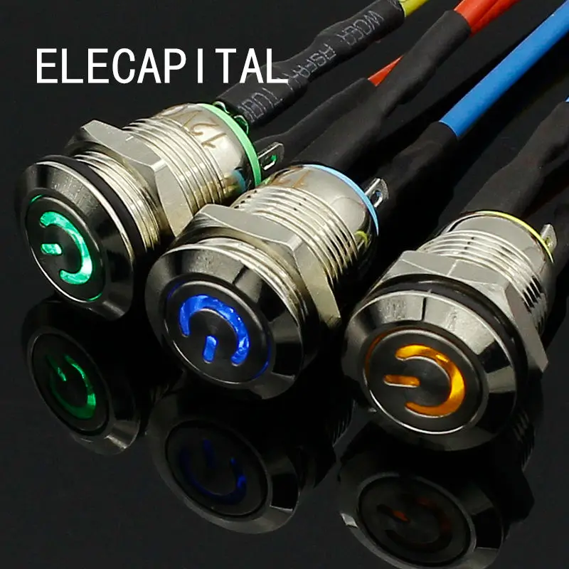 Автомобильный Compurter 12 мм 3 в 5 в 12 В 220 В Angel Eye Алюминиевый металлический светодиодный выключатель питания без кнопочного выключателя автоматический сброс металлический выключатель, нормально открытый