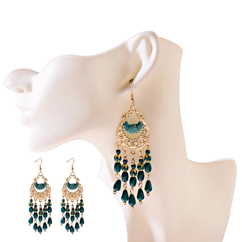 Винтажный этнический богемный белого бисера серьги jhumka с геометрическим рисунком с металлической кисточкой индийские серьги тибетские украшения