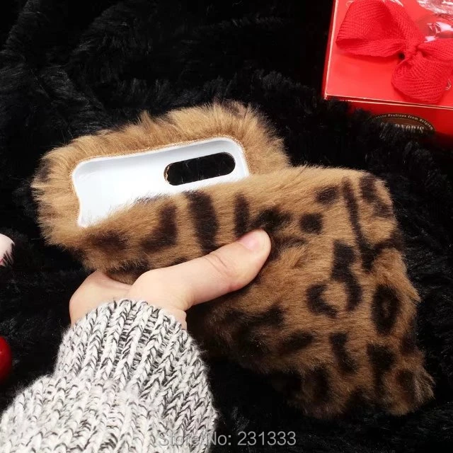 Мягкий чехол из ТПУ с леопардовым принтом и кроличьим мехом C-ku для Iphone 8 7 Plus 6 6S 5 SE