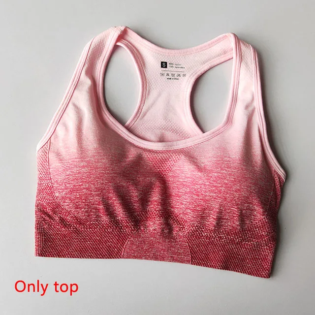 Rose red bra Комплект из 3 предметов для йоги, бесшовные леггинсы с эффектом омбре, спортивный бюстгальтер+ укороченный топ с длинным рукавом+ женские леггинсы для бега и спортзала, спортивный костюм с высокой талией для фитнеса - Цвет: Rose red bra