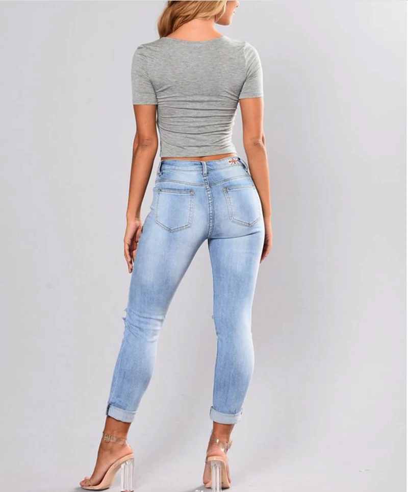 Женские классические джинсы с высокой талией Классические облегающие синие