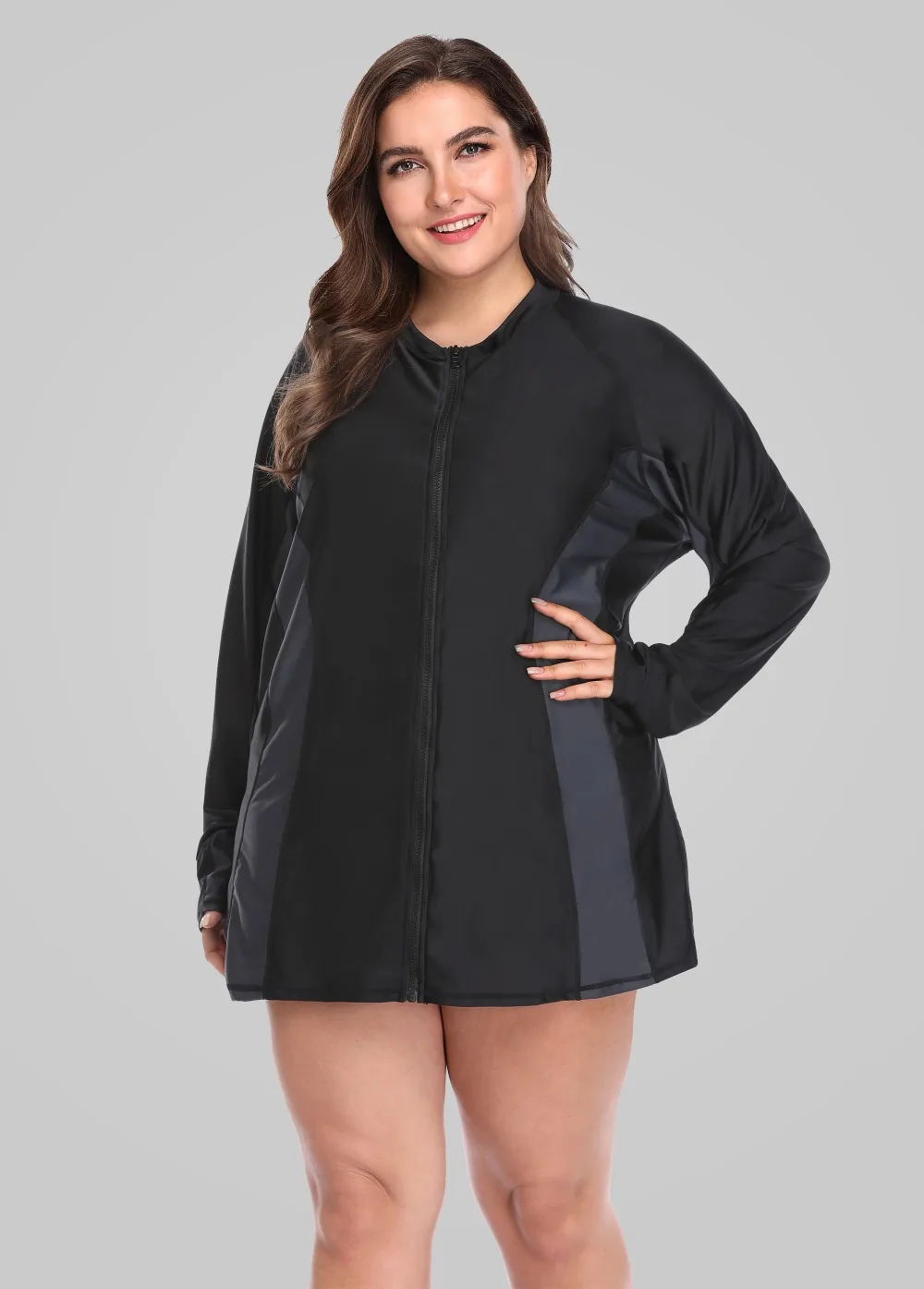Charmleaks Women Long Sleeve Rashguard Zipper Swimsuit Shirts UPF50+ Womens Plus Size Swimwear UV-Protection Rash Guard