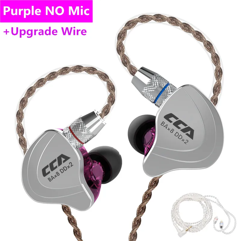 purple no mic silver CCA C10 1DD+ 4BA гибридные 2PIN наушники в ухо HIFI DJ монитор для бега спортивные наушники гарнитура вкладыши с съемным обновленным C16c10 - Цвет: purple no mic silver