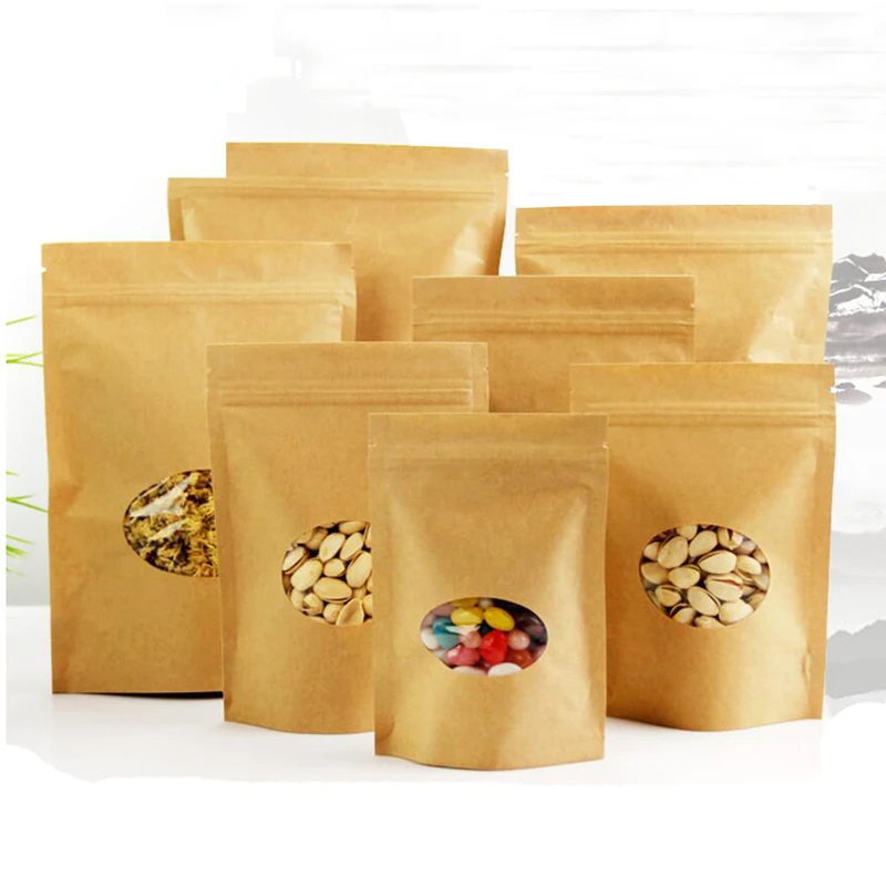 Пакеты для пищевых продуктов из крафт бумаги Многоразовые со стоячим замком и