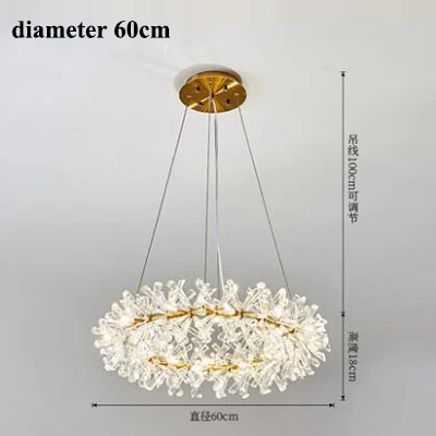 dia60cm Постмодерн, Хрустальная светодиодная люстра, освещение для гостиной, золотые металлические светодиодные подвесные люстры, светильники для столовой, Подвесная лампа - Цвет абажура: dia60cm