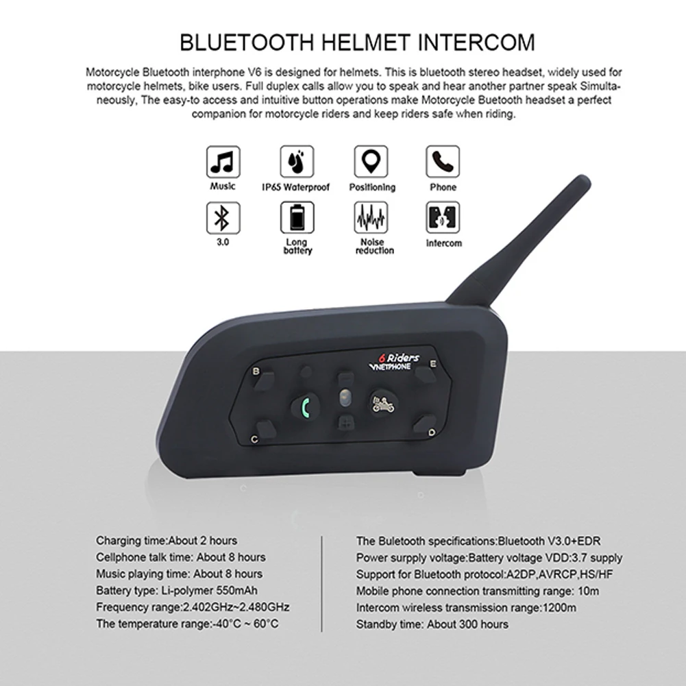 Intercom Portable Microphone 1200m Motorcycle Helmet Interphone Waterproof Communication System Bluetooth Headset | Автомобили и