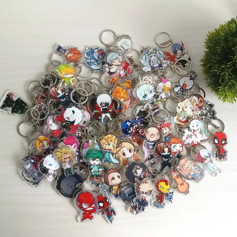 

100pcs/lot Hundreds of Styles Acrylic Keychain Anime Keyring High Quality Chibi Pendant Key Chain Accessories