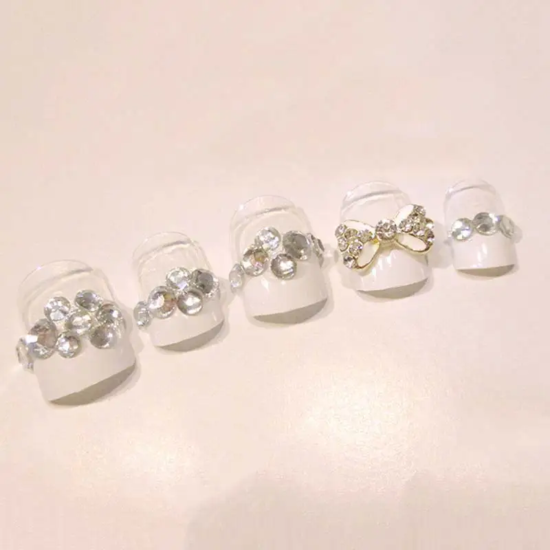 24 Pcs/Set 3D Fake Nails With Glue Wedding Bride Full Nail Tips Middle-Long Cute French False CD88 | Красота и здоровье
