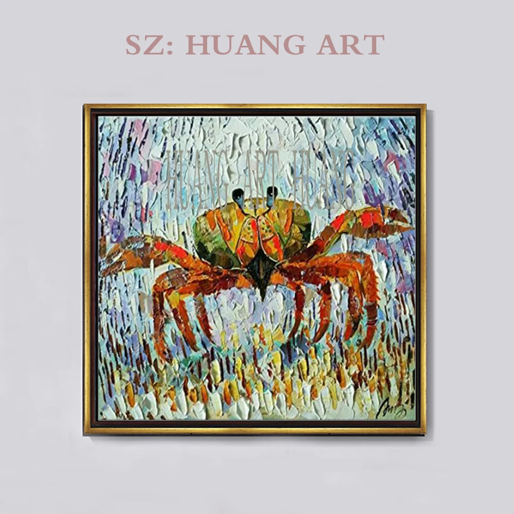 

Superb Artist Hand-painted High Quality Funny Animal Crab Oil Painting on Canvas Modern Crab Oil Painting for Kitchen Decoration