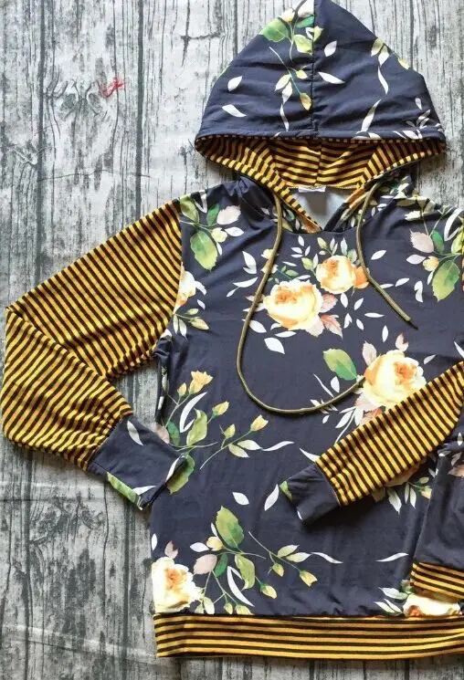 mustard adult Осенне-зимняя одежда для детей; одежда с капюшоном для маленьких девочек; детская одежда из молочного шелка с кулиской; хлопковый бутик; цветочный узор в полоску; Цвет Серый, винный - Цвет: mustard adult