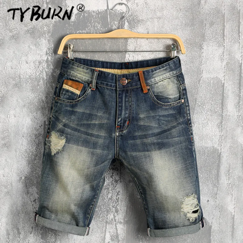 TYBURN 2019 летние новые мужские Стрейчевые короткие джинсы модные повседневные