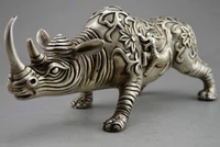 elaborate chinese feng shui handmade white copper animal rhino statue