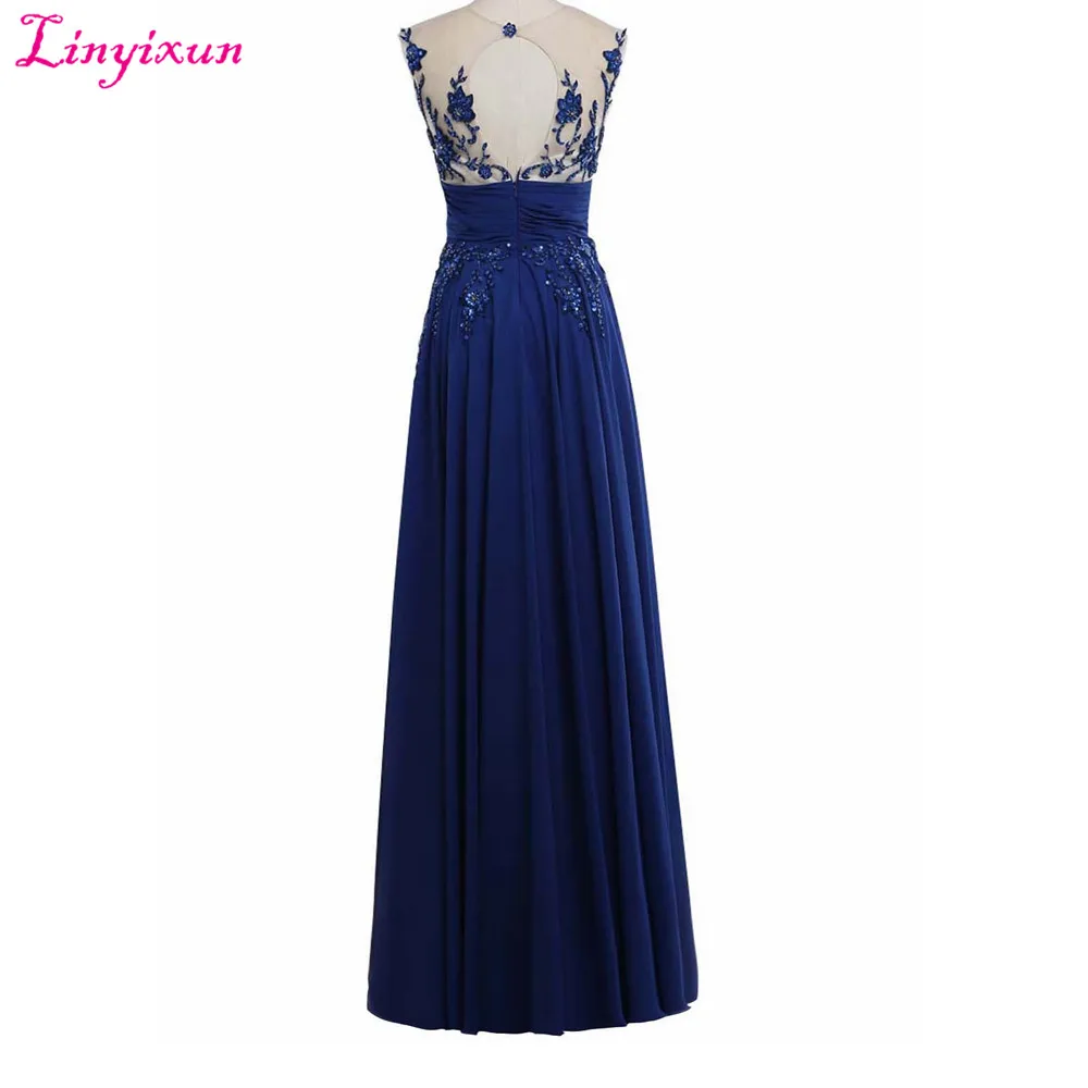 Linyixun настоящая фотография Королевский синий корсет шифоновые платья для