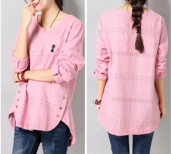 blusas Для женщин Длинные рукава Большие размеры Футболки Женский цветы выдалбливают Белый пуловер Футболка Свободные базовые футболки топы, рубашка женская 4XL