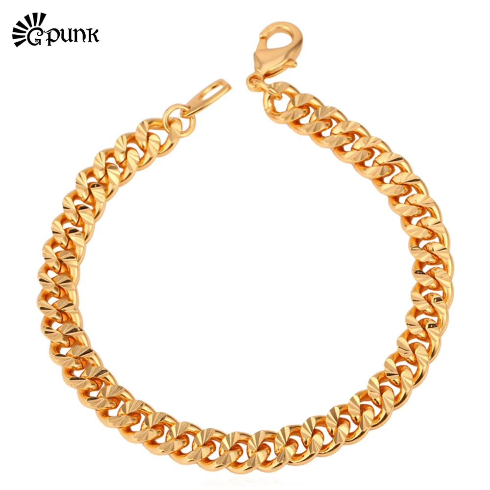 Женские и мужские звеньевая цепь браслет ювелирные изделия 3 Ciolors желтого