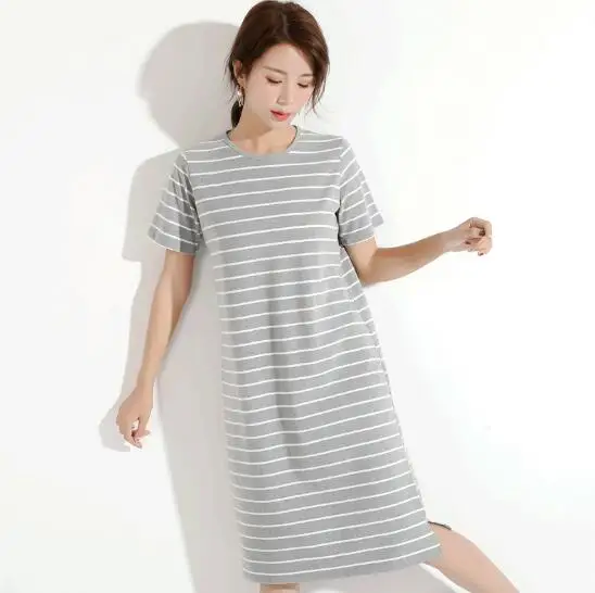 Fdfklak Women nightgown short sleeve summer nightshirt casual cotton night gowns female striped dress ladies sleepwear | Женская одежда