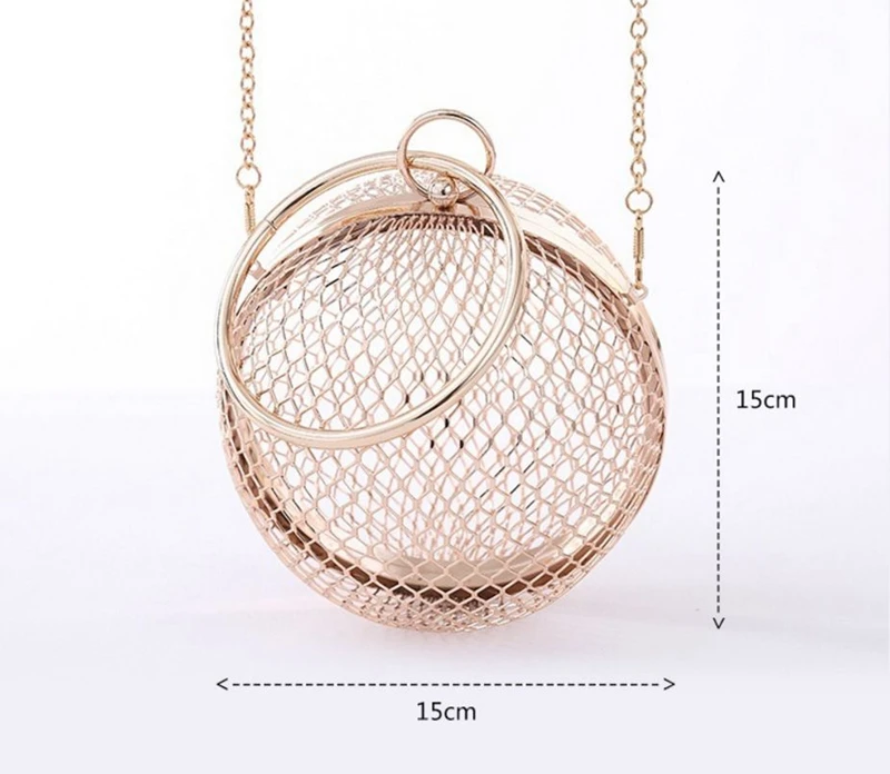 Metal Ball Women Shoulder Bag Gold Cages Women Round Hollow Out Clutch Bag Evening Ladies Wedding Party Bags CrossBody Purse