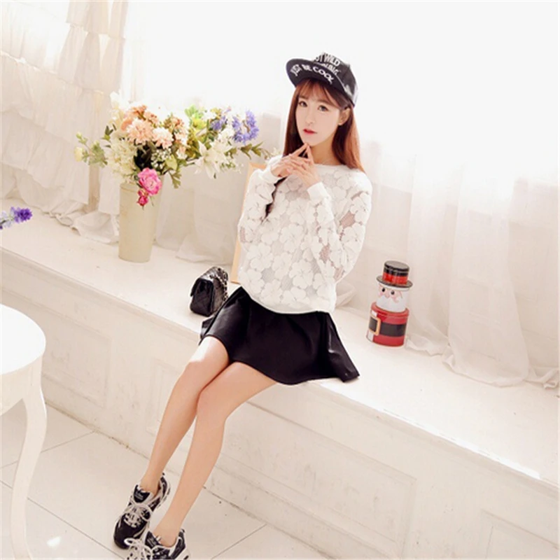 New 2020 Casual Round Neck Sweatshirt Women Lace Hollow Out Female Hoodies Loose All-Match Bottoming SS136 | Женская одежда