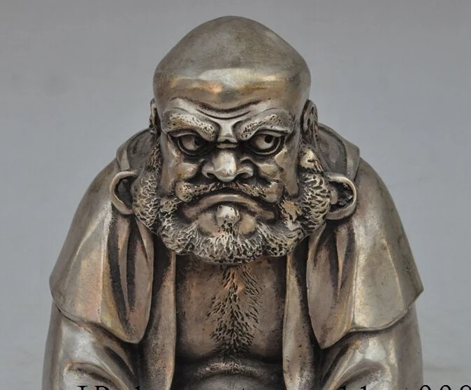 $ AA $8 &quotТибет Буддизм храм Серебро Джосс Архат Дамо Бодхидхарма Дхарма Статуя