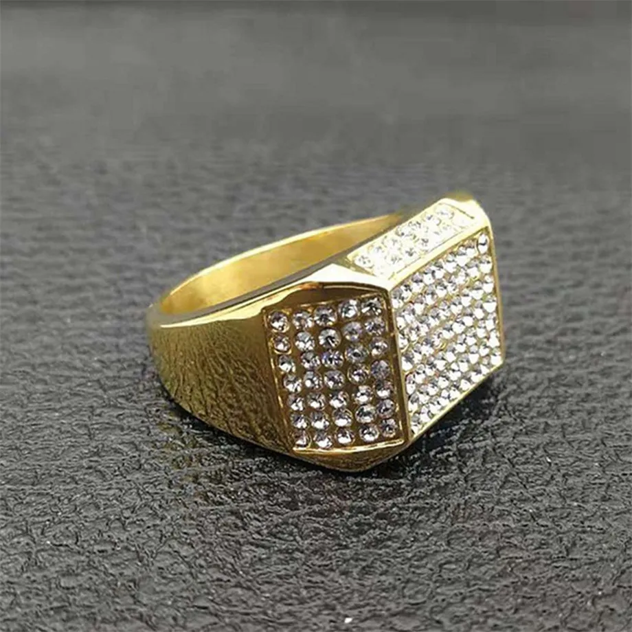Хип хип микро проложить Стразы Iced Out Bling квадратное кольцо золотого цвета