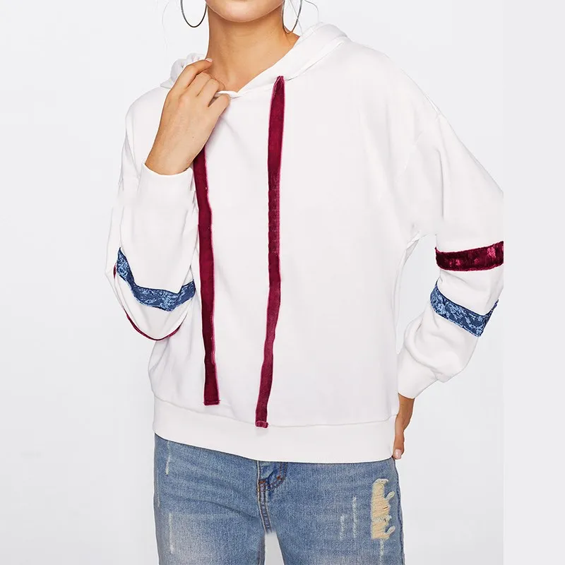 Women Hoodies Sweatshirts 2017 Autumn Fashion Hooded Tops Female Casual Loose Long Sleeve Splice Leisure Sexy Blusas Pullover | Женская