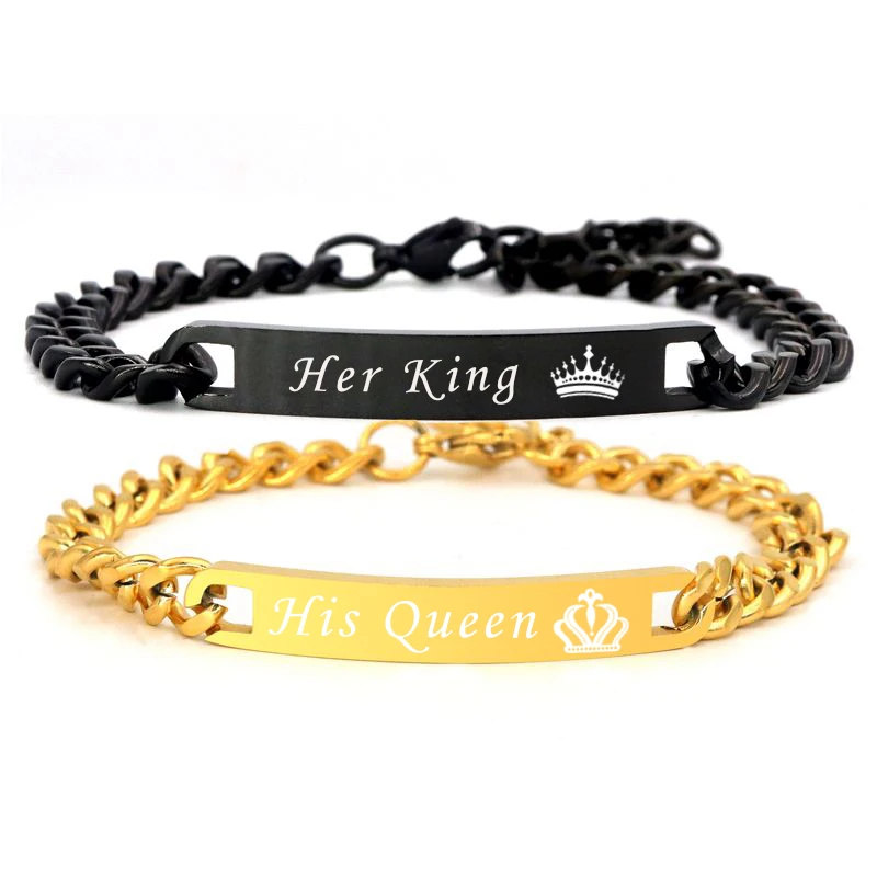Gold Black 1 Pairs Стразы, розовое золото, черная ручная Мужская цепочка из нержавеющей стали, Парные браслеты для женщин, подарок, бижутерия - Окраска металла: Gold Black 1 Pairs