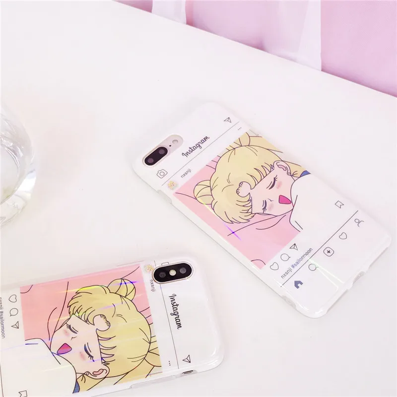 laser aurora cute cartoon pink maid IMD white soft shell phone Case For Apple iphone 6 6s 7 8 Plus X XS XR MAX silicone case |