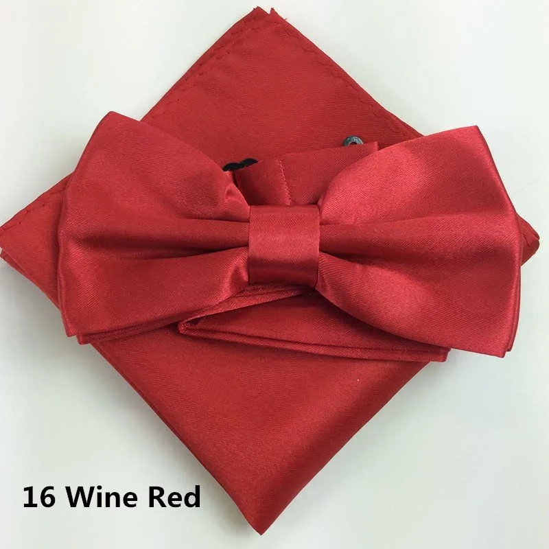 Галстук из шелкового атласа смокинг галстуки-бабочки и Pocket Square Set для мужские Для женщин Леди Твердые Цвет костюм с бантом Костюмы аксессуары ZY186118