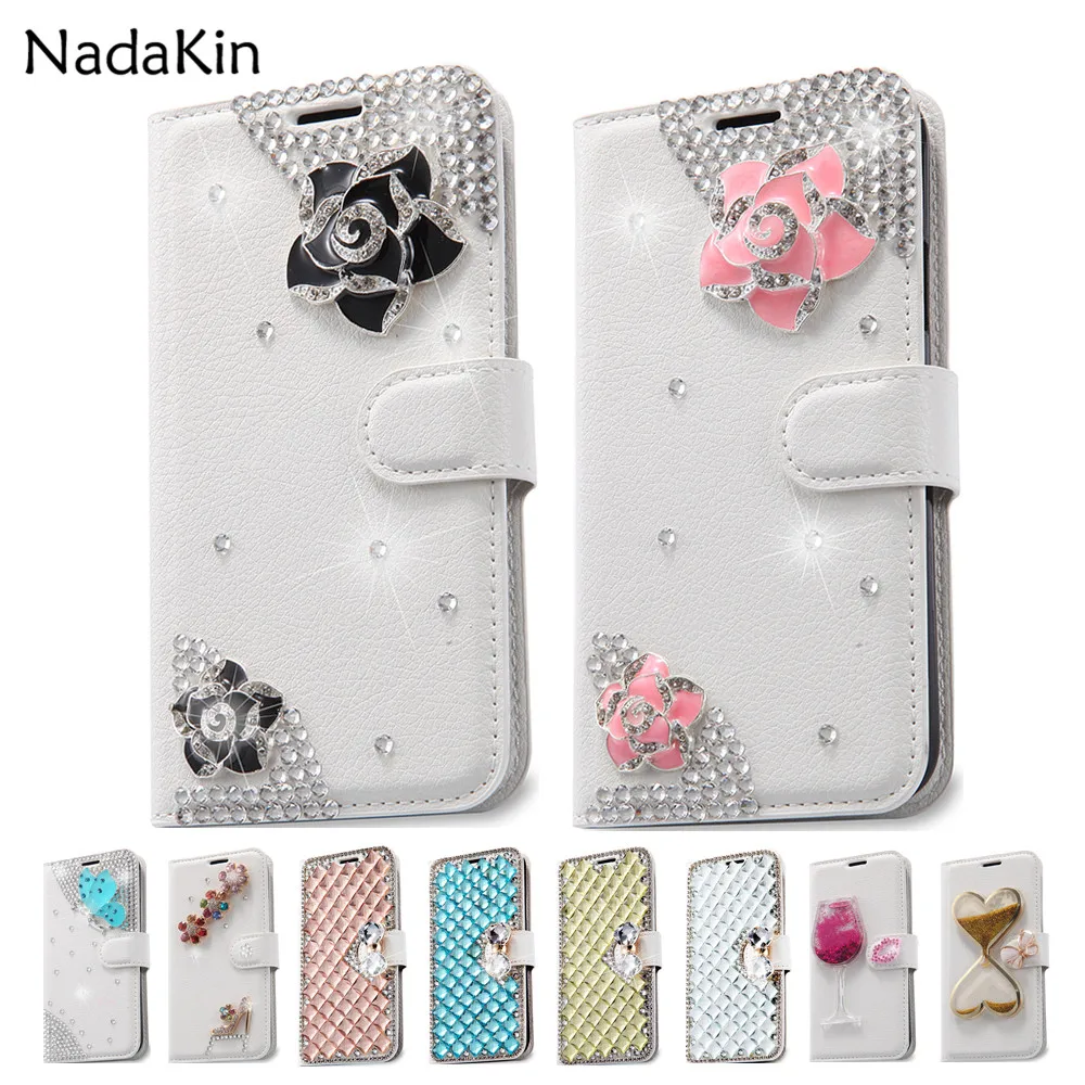 Роскошный кожаный чехол-кошелек с бриллиантами для iPhone X 4 4S 4G 5 5G 5S SE 5C 6 6S 7 8 Plus