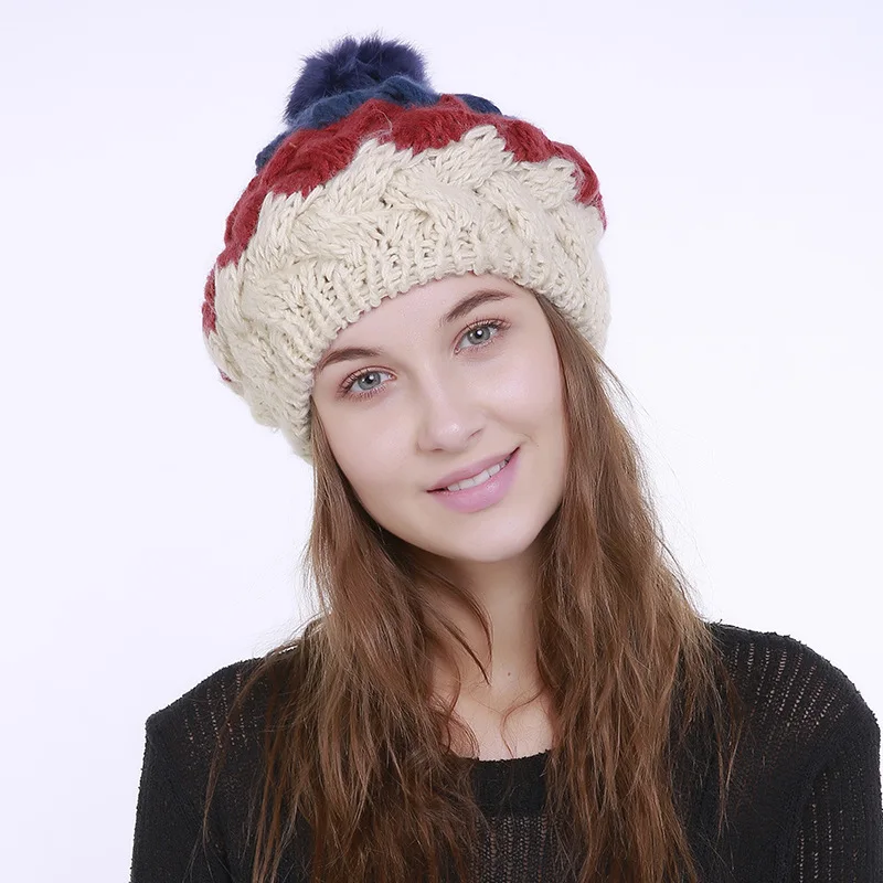 Лыжная шапка из чистого трикотажа ручной вязки модная осенне зимняя теплая