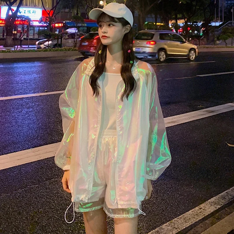Harajuku/лазерный костюм для девочек комплект из двух предметов: пальто и шорты