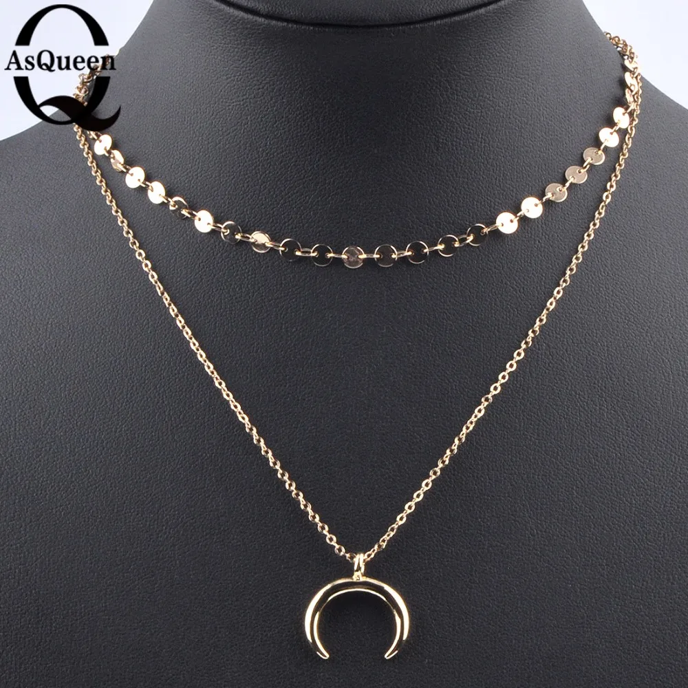 Ожерелье с рогом и луной ожерелье-чокер для женщин девушек Золотое серебряное