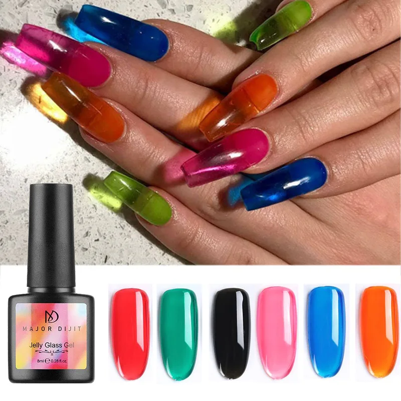 8ml Jelly Glass Candy Gel Nail Polish Summer Attribute Translucent Neon Color Soak Off UV Varnish Mirror Titanium | Красота и